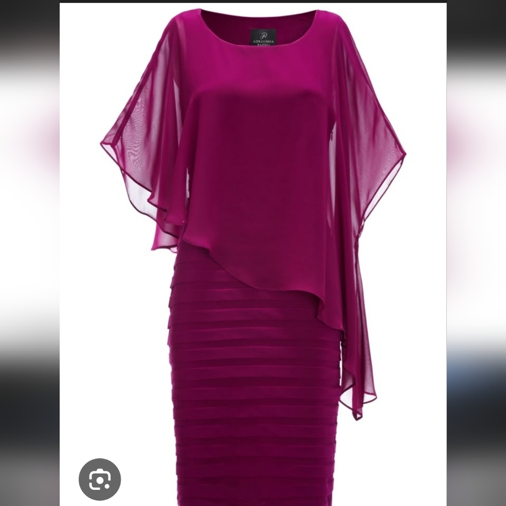 20w Adrianna Pappel Elegant "Pink Sangria" Magenta Chiffon Layered Dress